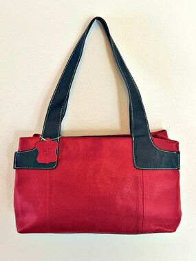 Marc Chantal Leather Shoulder Bag Red Black Y2K Organizer Purse Contrast Stitch